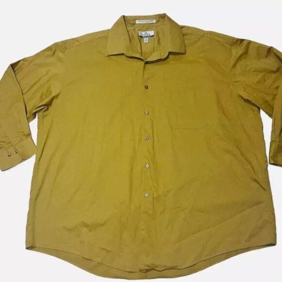 Enro Micro Pima Men's Button-Down Shirt – Mustard Yellow/Brown, Size 19 34/35 - Picture 1 of 3